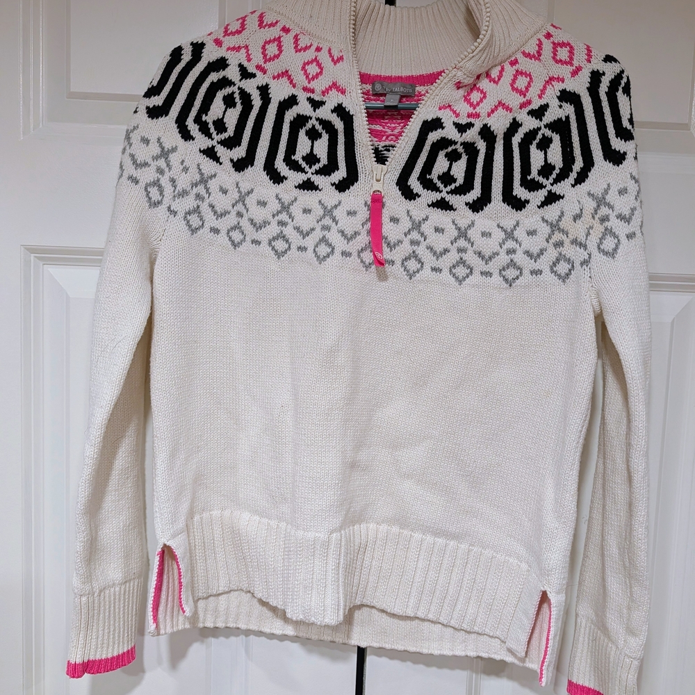 Talbots Cream Sweater with Pink and Black Accents